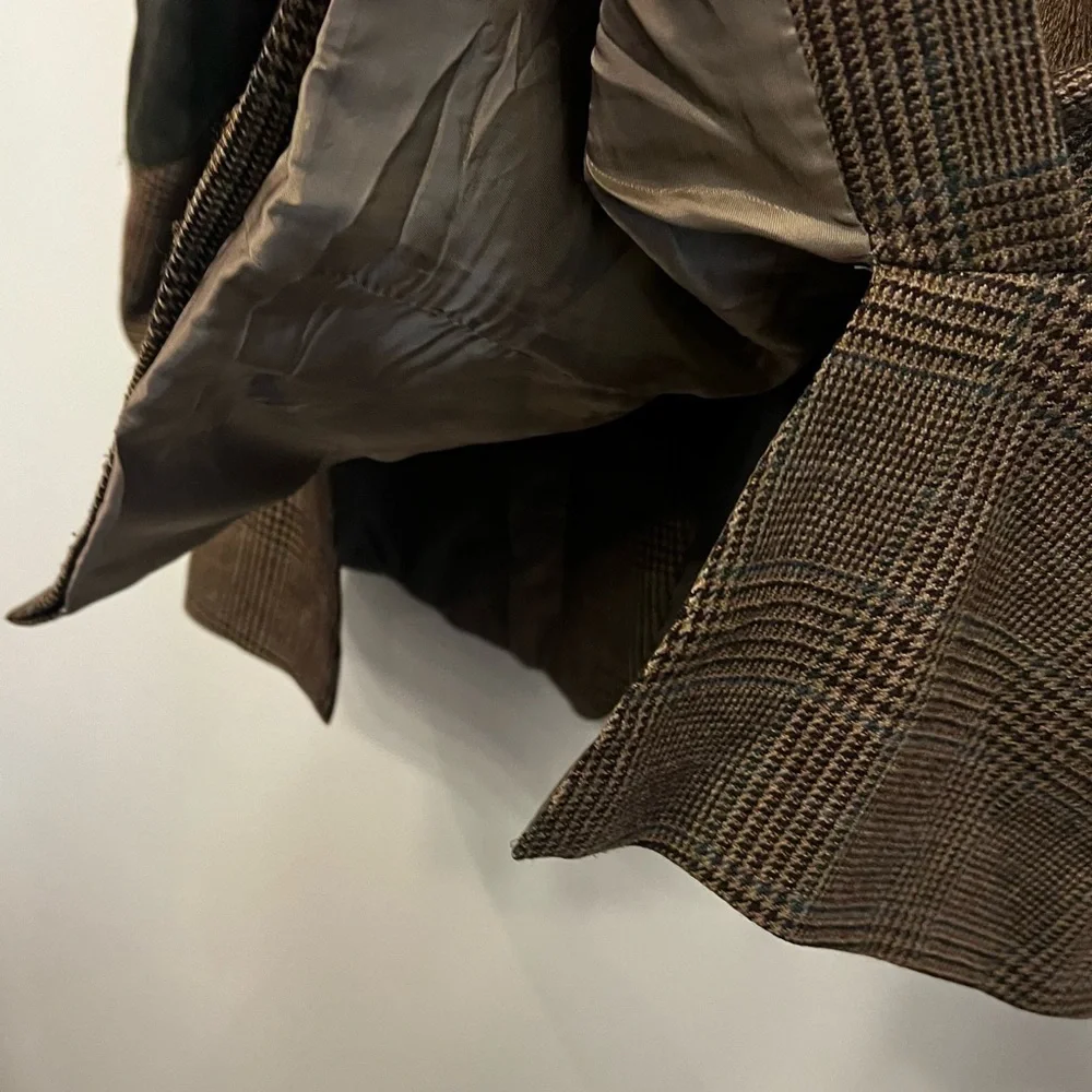 Lauren Ralph‎ Lauren Wool Elbow Patch Houndstooth Dark Brown Check Blazer 48R